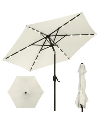 7.5ft Outdoor Solar Patio Umbrella for Deck, Pool w/ Tilt, Crank, LED Lights