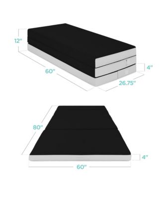 4in Thick Folding Portable Onyx Black Mattress Topper w/ Carry Case, Washable Cover