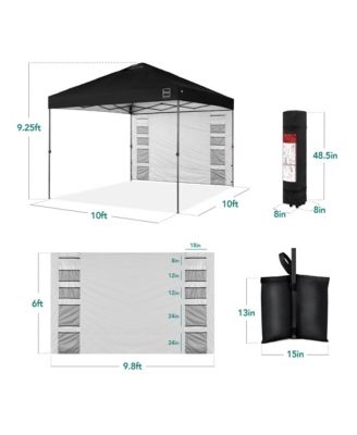 10x10Ft Easy Setup Pop-Up Canopy Tent with Side Wall, 1-Button Push, and Carrying Case