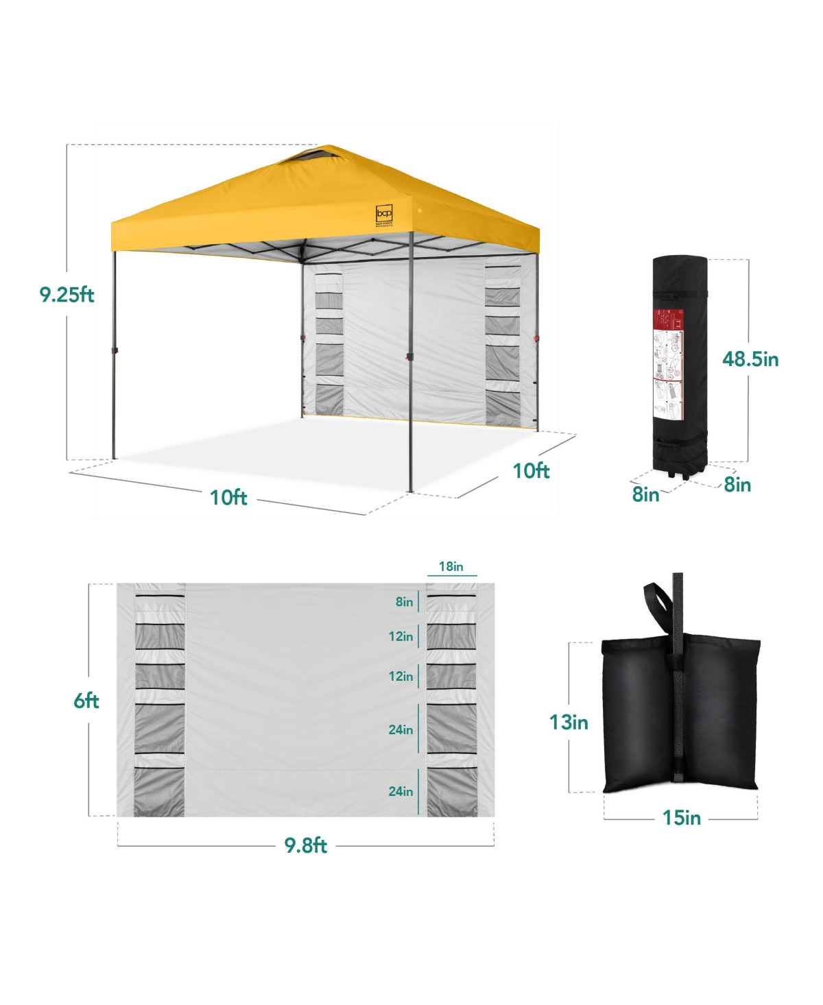 Best Choice Products Easy Setup Pop Up Canopy, Portable Tent w/ Side Wall, 1-Button Push, Case