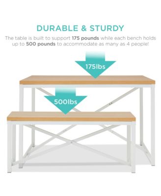 45.5in 3-Piece Bench Style Dining Furniture Set, 4-Person Dinette w/ 2 Benches, Table