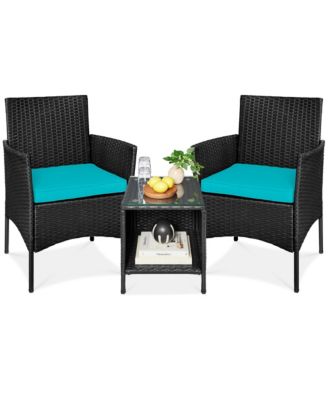 3-Piece Outdoor Wicker Patio Bistro Set with 2 Chairs and Table