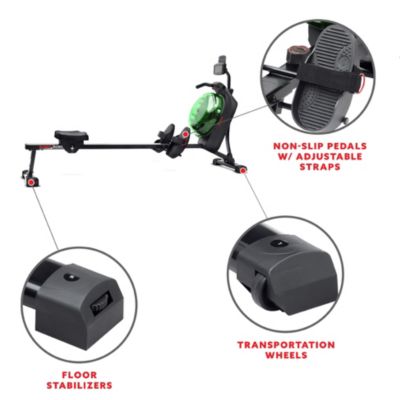 Hydro + Dual Resistance Smart Magnetic Water Rowing Machine, Green