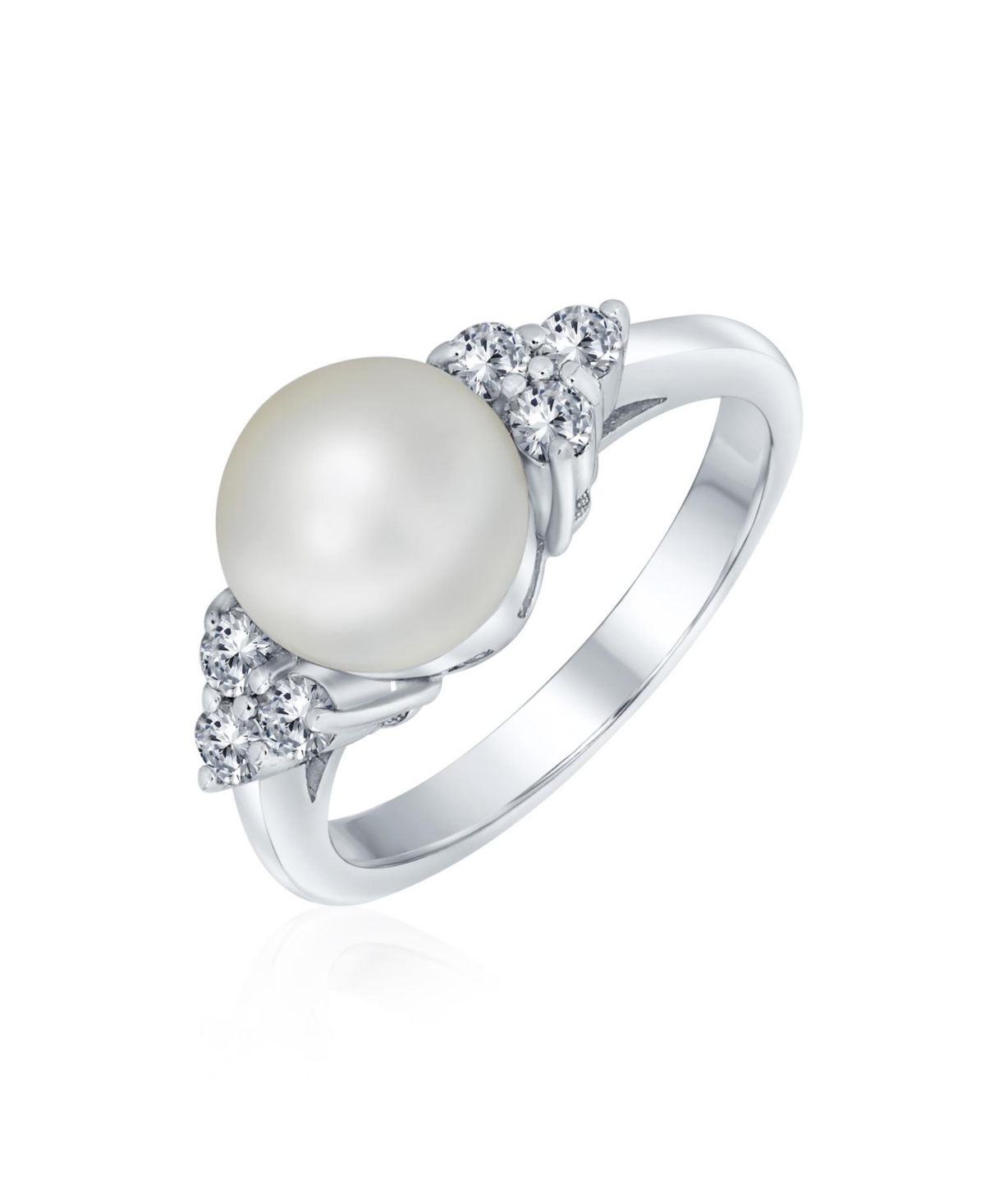 Bling Jewelry Bridal Party Cz Halo Side Stones White Solitaire Freshwater Cultured Pearl Engagement Cocktail Ring For Women .925 Sterling- Sil