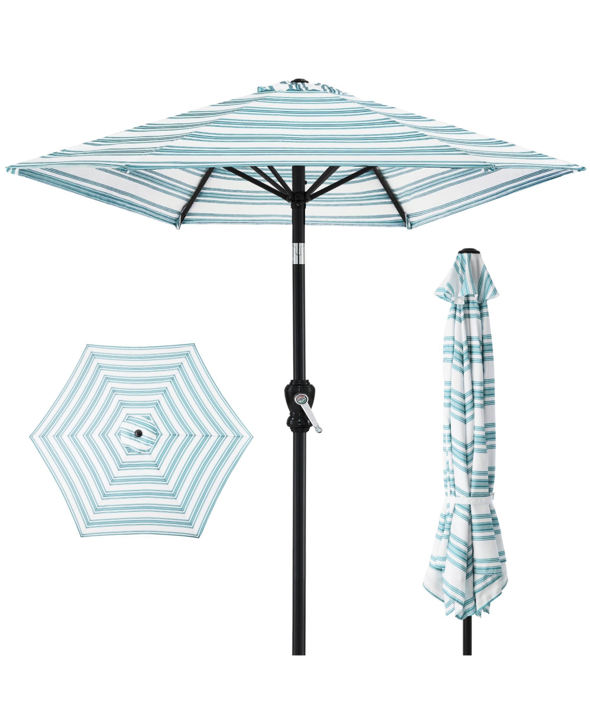 Best Choice Products Outdoor Steel Striped Market Patio Umbrella w/ Crank, Tilt Push Button, 6 Ribs