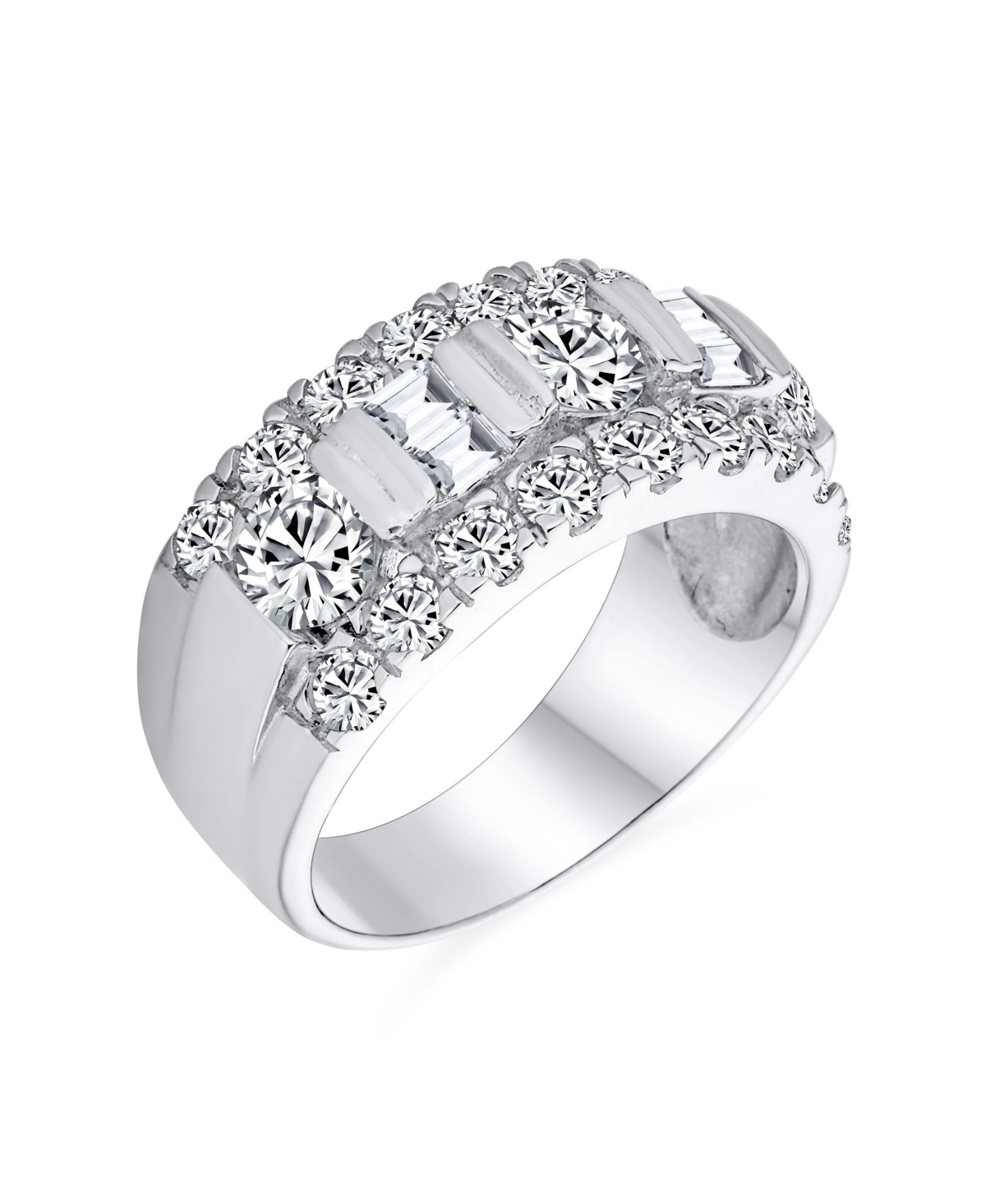 Bling Jewelry Channel Set Cz Alternating Round Baguette Wide Couples Art Deco Style Art Deco Style Band Ring For Women .925 Sterling Silver 9MM - Clea