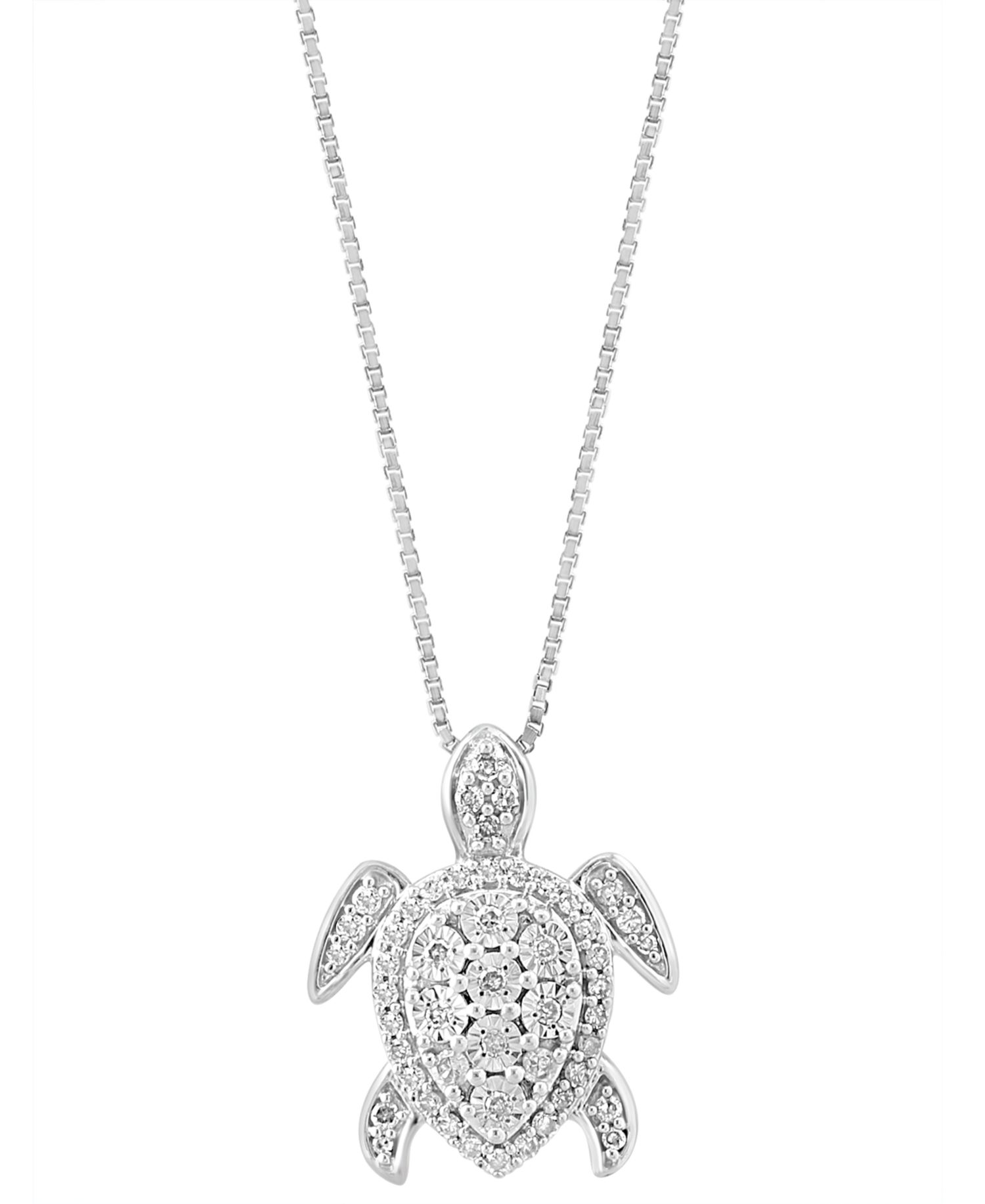 EFFY® Diamond Sea Turtle 18" Pendant Necklace (1/4 ct. t.w.) in Sterling Silver