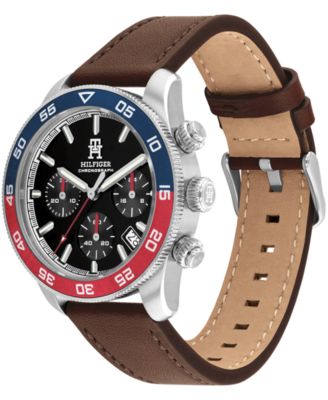 Men's Chronograph Brown Leather Strap Watch 41mm