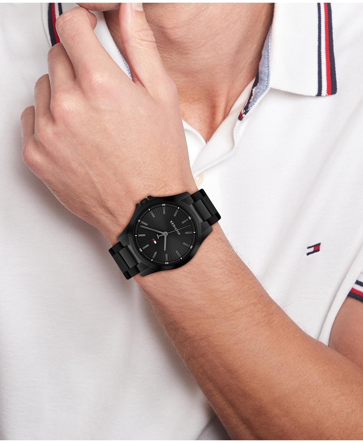 Tommy Hilfiger Men's Quartz Ionic Plated Black Stainless Steel Bracelet Watch 42mm In Black