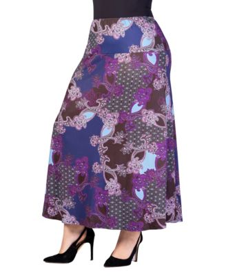 Plus Size Elastic Waist Printed Maxi Skirt