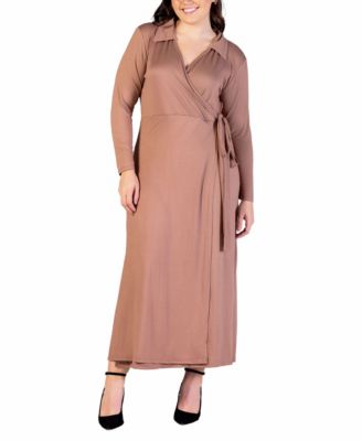 Plus Size Collared Wrap Maxi Dress