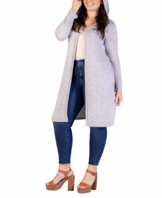 Plus Size Knee Length Hooded Cardigan Sweater