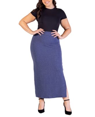 Plus Size Ribbed Knit Maxi Skirt
