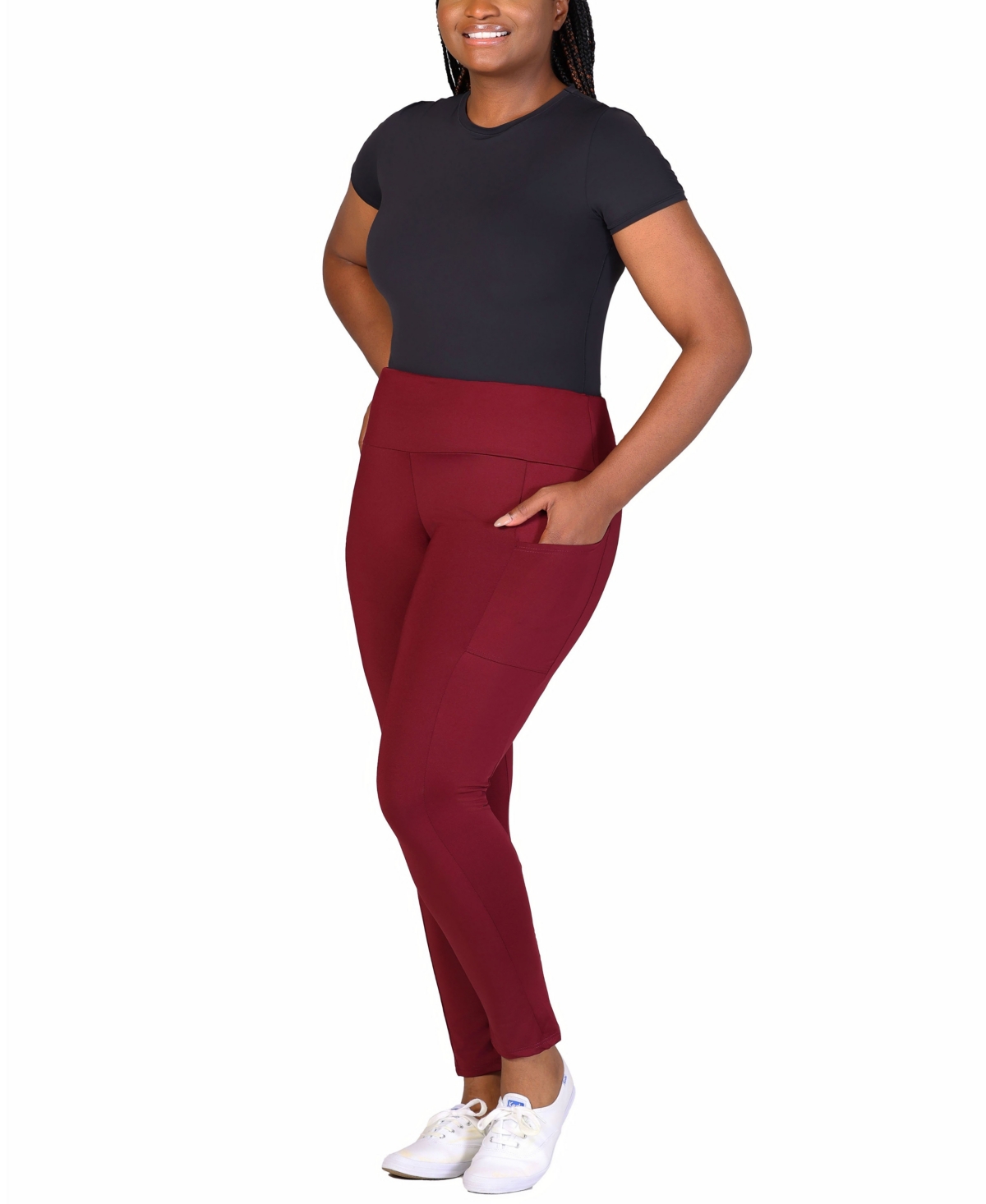 Shop 24seven Comfort Apparel Plus Size Ankle Leggings With Side Pocket In Wine