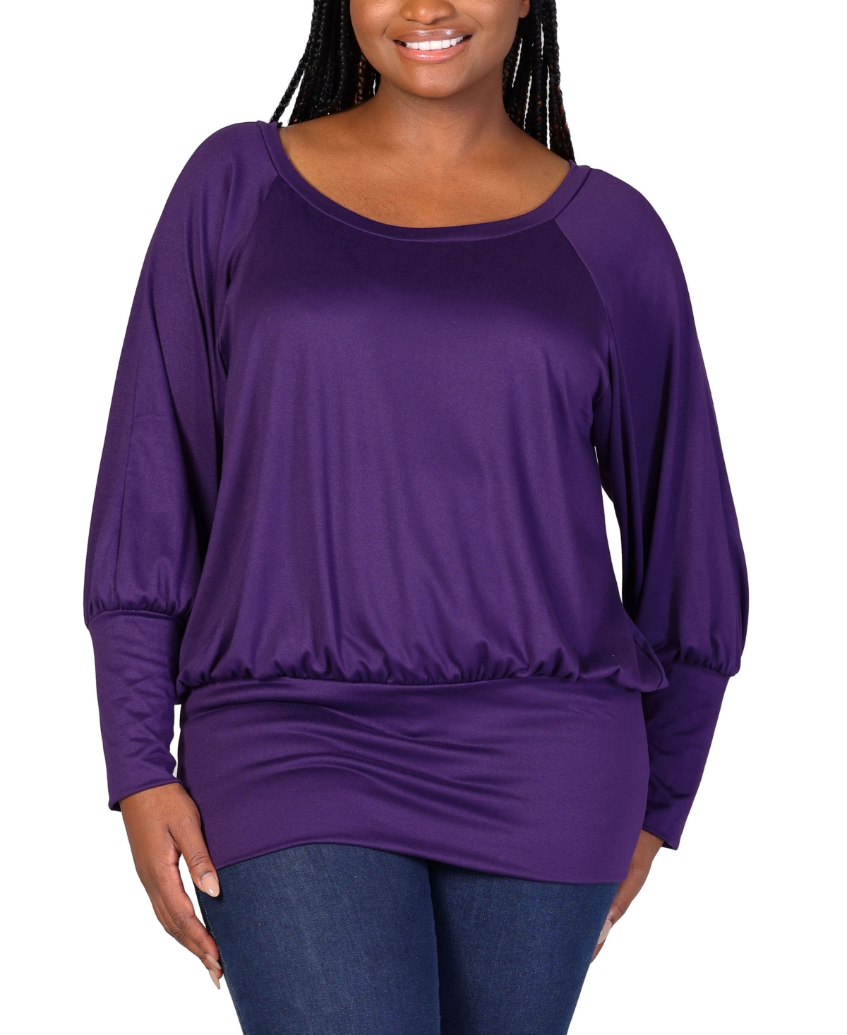 24seven Comfort Apparel Plus Size Round Neck Banded Bottom Top