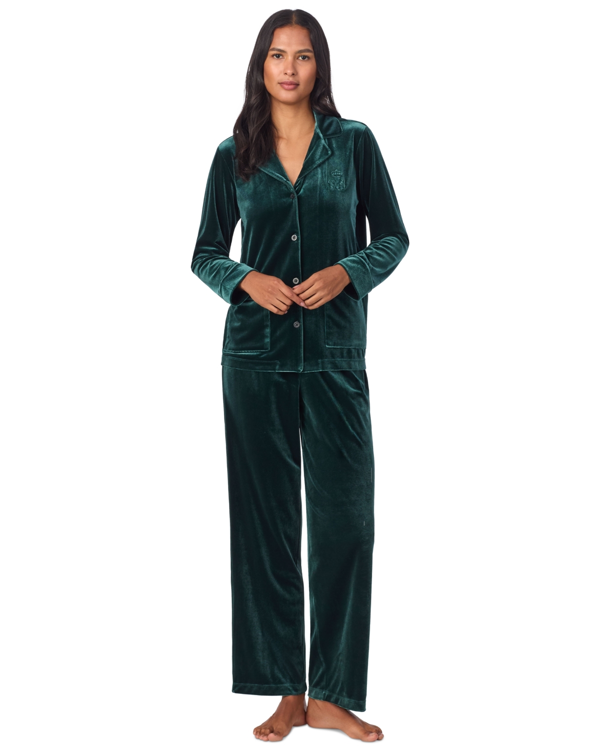 Lauren Ralph Lauren Women's Velvet Notched-Collar Pajama Set