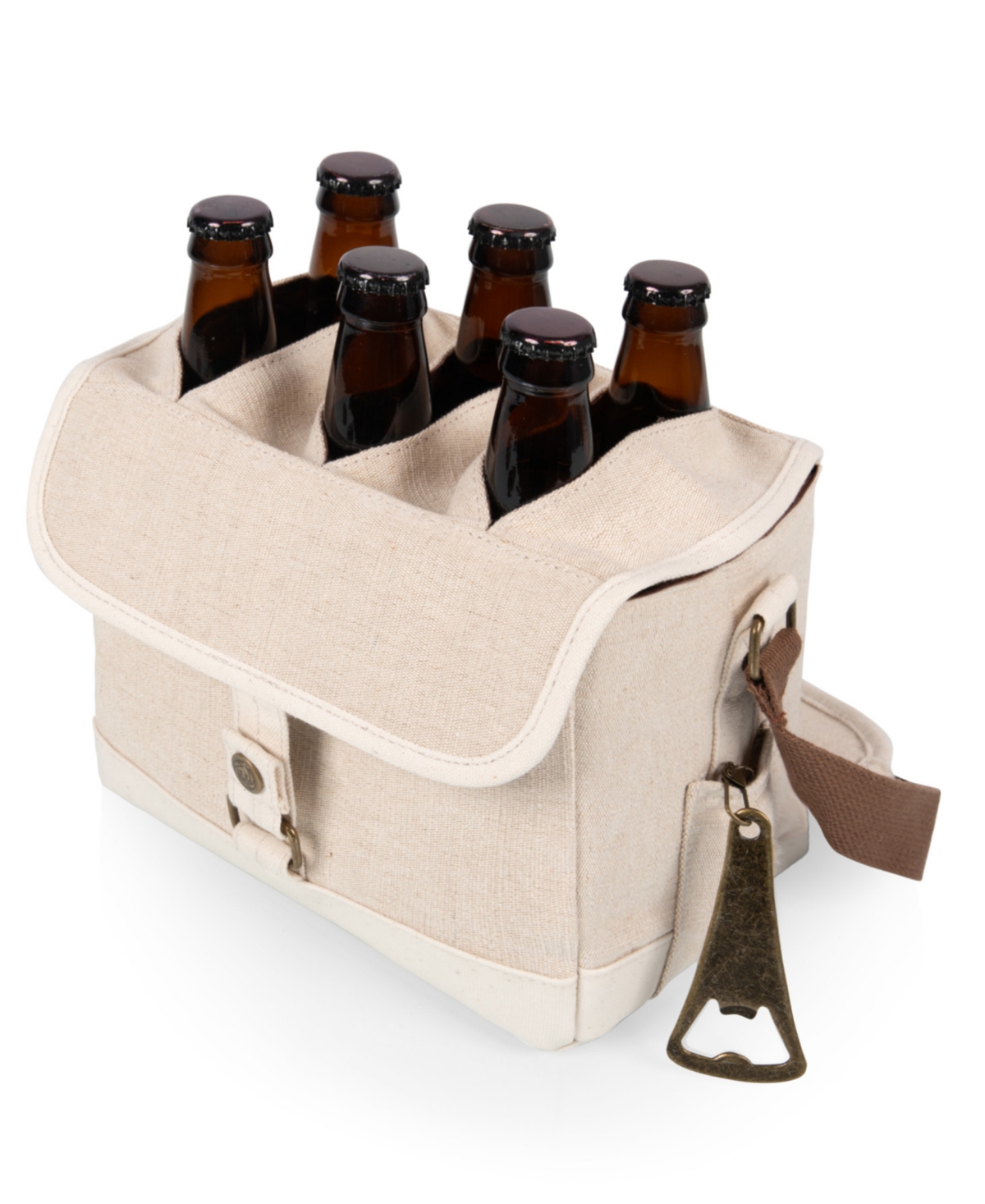 Beer Caddy 12 Can Cooler Tote with Opener - Beige