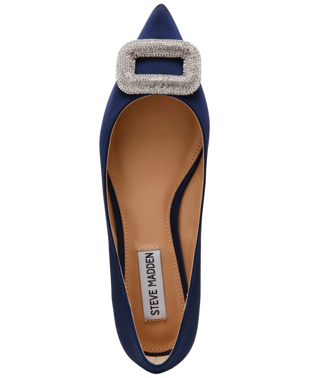 Steve Madden Tink Pointed Toe Flat In Navy Satin