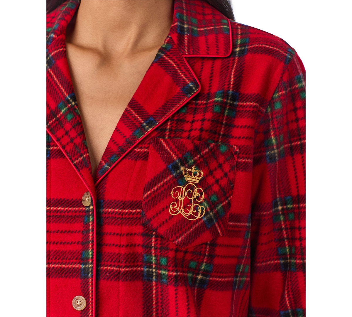 Ralph Lauren Women's Printed Notched-collar Pajama Set In Red Plaid