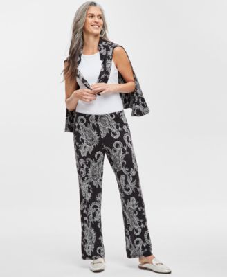 JM Collection - Women's Printed Wide-Leg Pull-On Pants