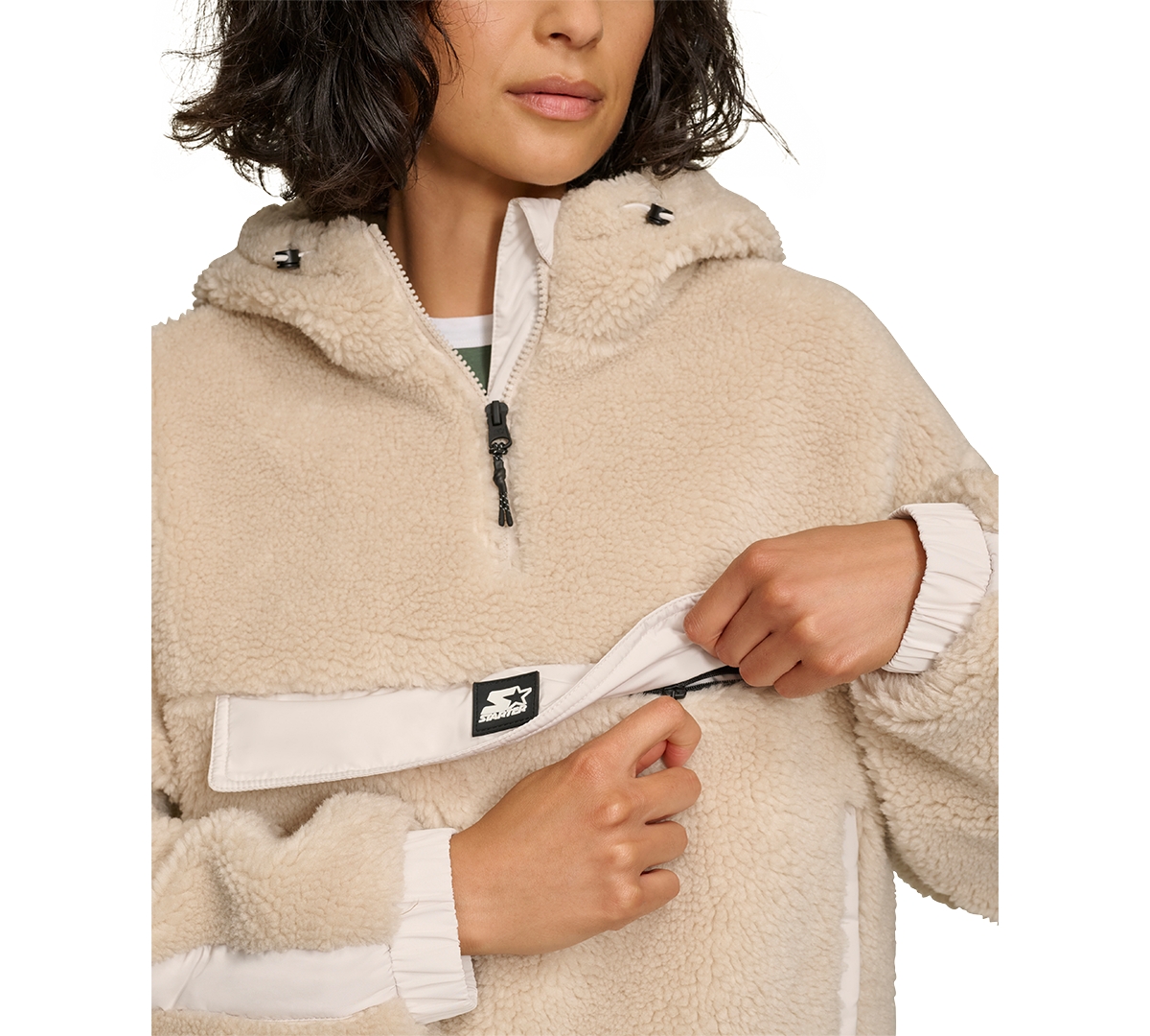 Shop Starter Women's 1/4-zip Sherpa Pullover Hoodie In Sand