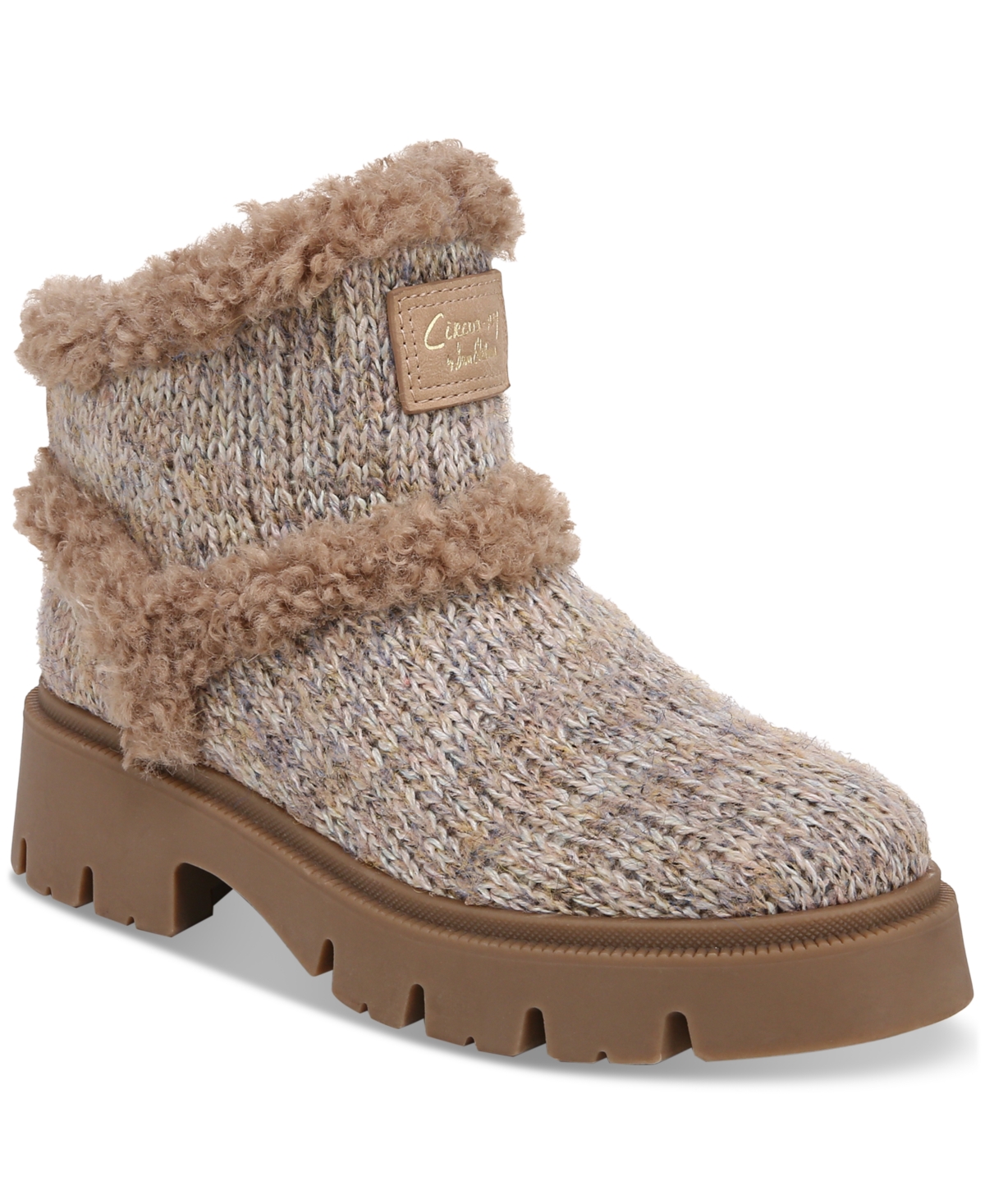 Clare Cozy Knit Lug-Sole Booties - Brown Multi/Teddy Brown
