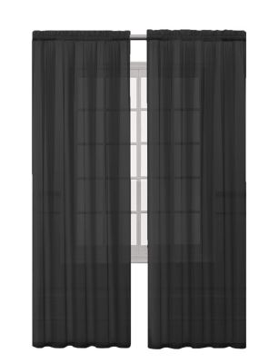 Set of 2 Light Weight Basic Sheer Voile Rod Pocket Window Curtain Panels - Black, 84 in. Long