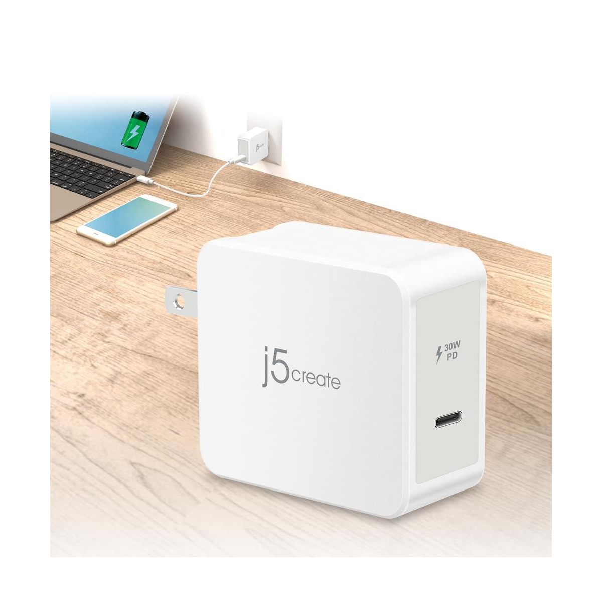 j5create Type C Pd Charger Power delivery and Quick Charger - pure,  pristine white hue