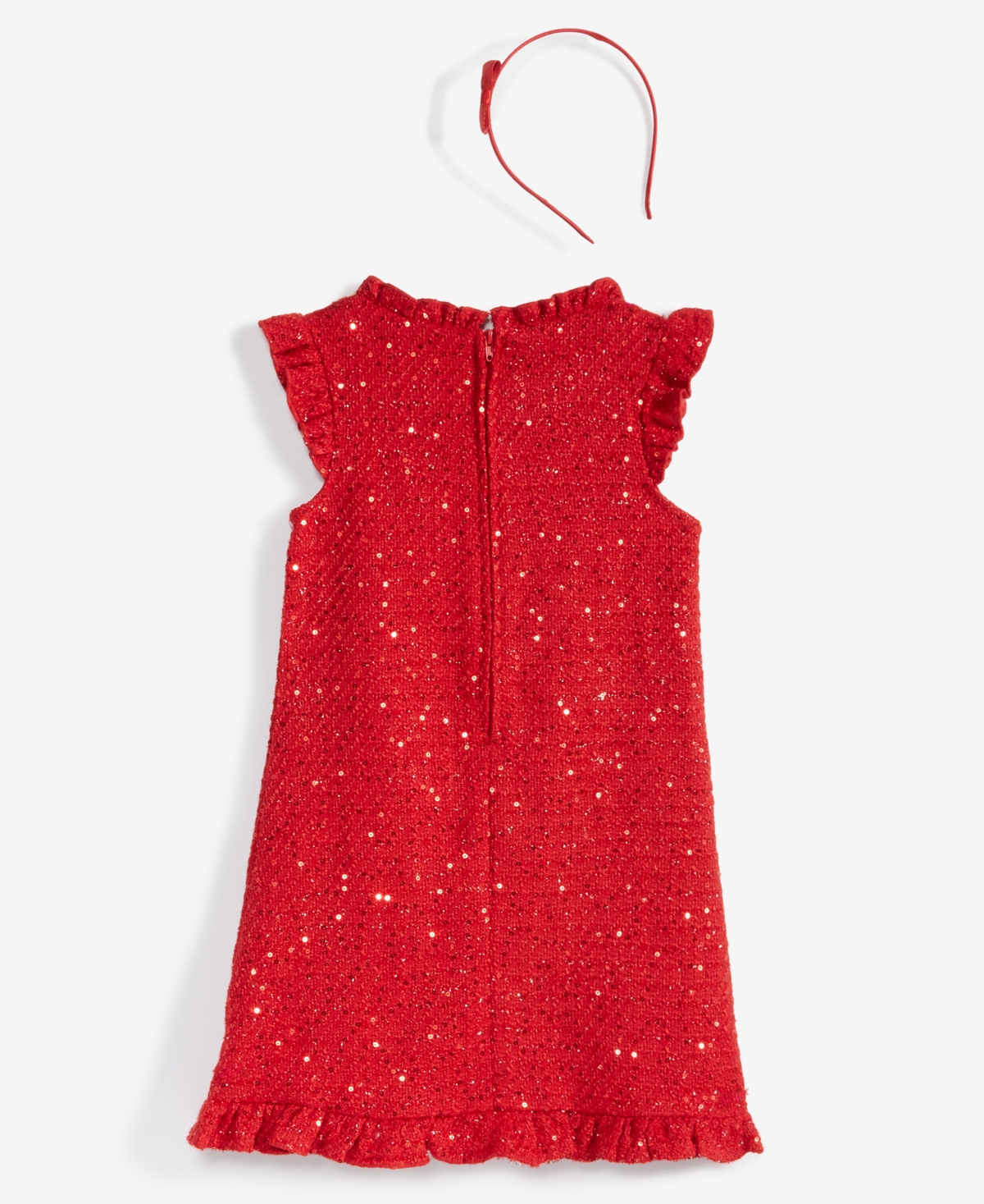 Rare Editions Little Girls Sequin Tweed Dress Social Dress with Headband, 2 Piece