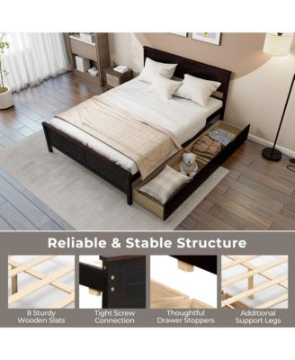 Full Size Wooden Bed Frame with 2 Storage Drawers & Under-bed Storage Espresso