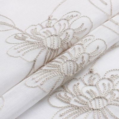 Floral Embroidered Double Layered Sheer Grommet Curtains