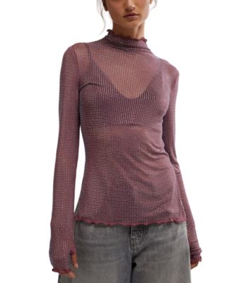 Free People - Women's Dance All Night Studded Sheer Long-Sleeve Top