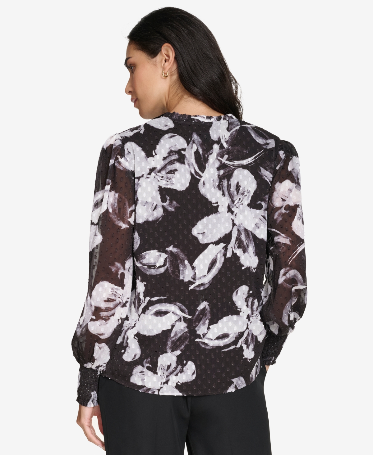 Calvin Klein Women's Printed V-Neck Long-Sleeve Top