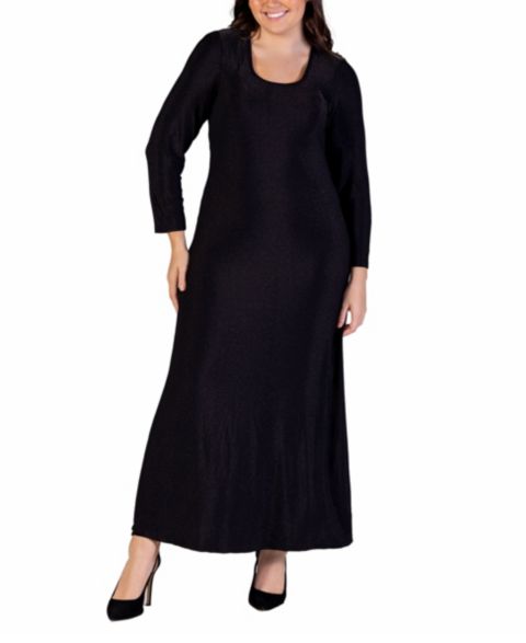 Женское платье 24seven Comfort Apparel Plus Size Long Sleeve Maxi, цвет: Чёрный