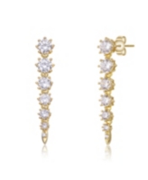 Genevive Sterling Silver Cubic Zirconia Linear Fringe Icicle Earrings in White Gold Plated or 14k Gold Plated - Gold