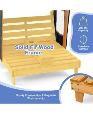 Kids Double Chaise Lounge Patio Lounge Chair with Cup Holders & Awning