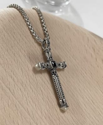 Silver Biblical Cross Stainless Steel Pendant Necklace