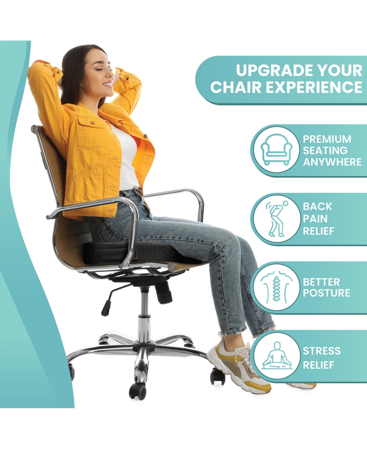 Node Gel-Enhanced Memory Foam Seat Cushion, Velour Ergonomic Orthopedic Comfort Pad, Ideal Pillow for Office Desk Chair, Wheelchair, Car & Truck - Bla