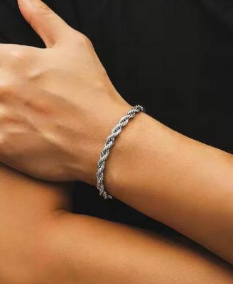 Silver Stainless Steel Thick 6MM 9" Twisted Rope Chain Bracelet