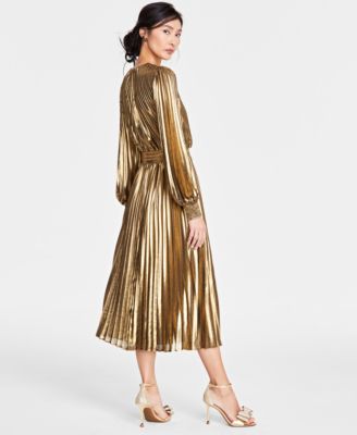 I.N.C. International Concepts Women's Metallic Pleated Midi Dress, Created  for Macy's - Macy's