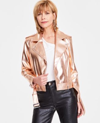 Veste Moto Femme En Simili Cuir - Marque INC International Concepts - Taille XL - Chocolat Foncé - Occasion Très Bon état