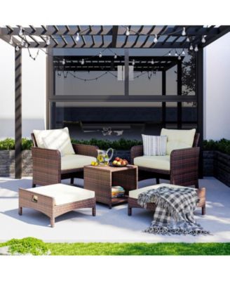 5-Piece Wicker Patio Conversation Set with Cushions