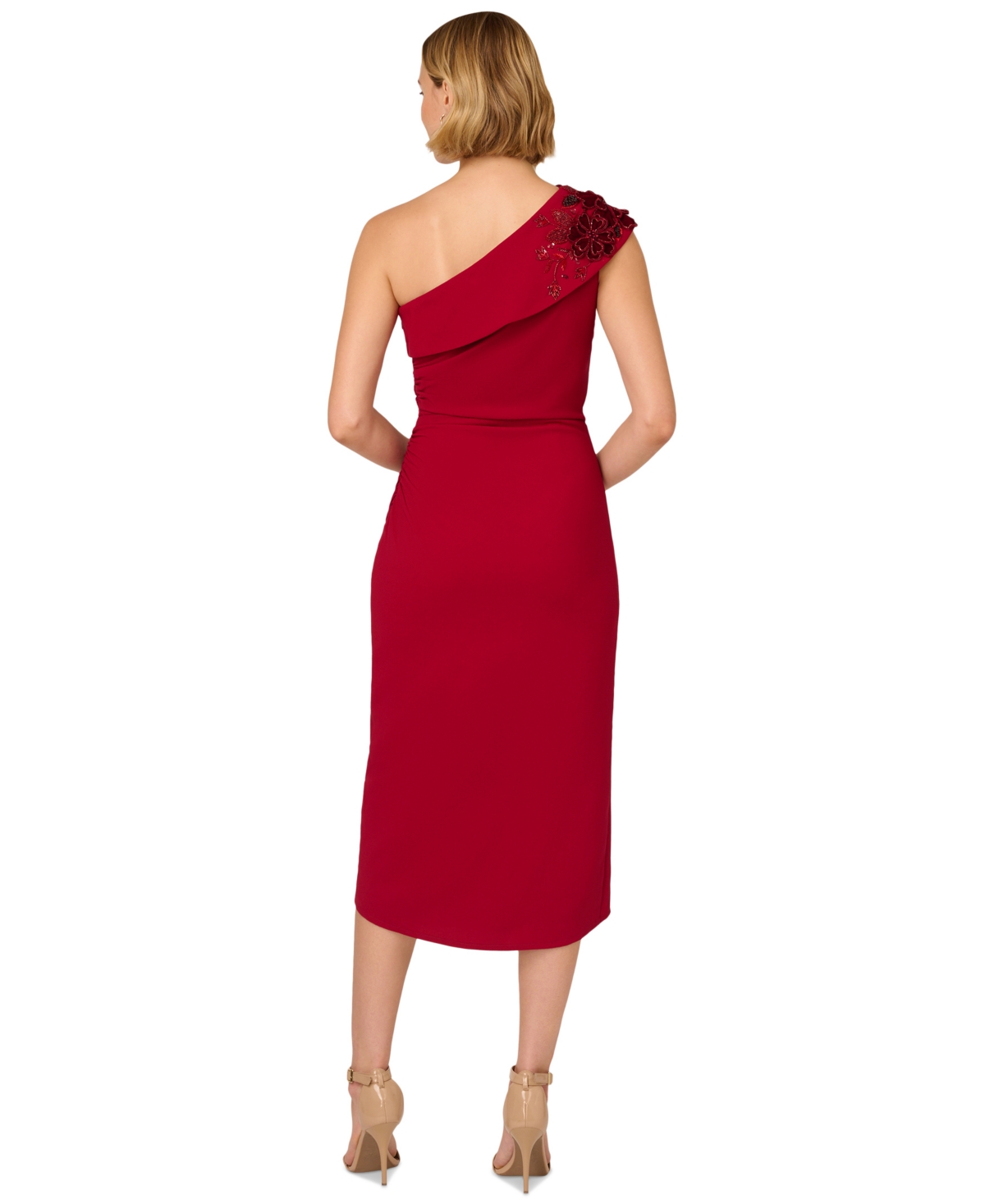 Adrianna Papell Petite Beaded-Shoulder Ruched-Side Dress