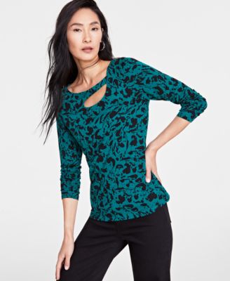I.N.C. International Concepts - Women's Snakeskin-Print Cutout Top, Created for Macy's
