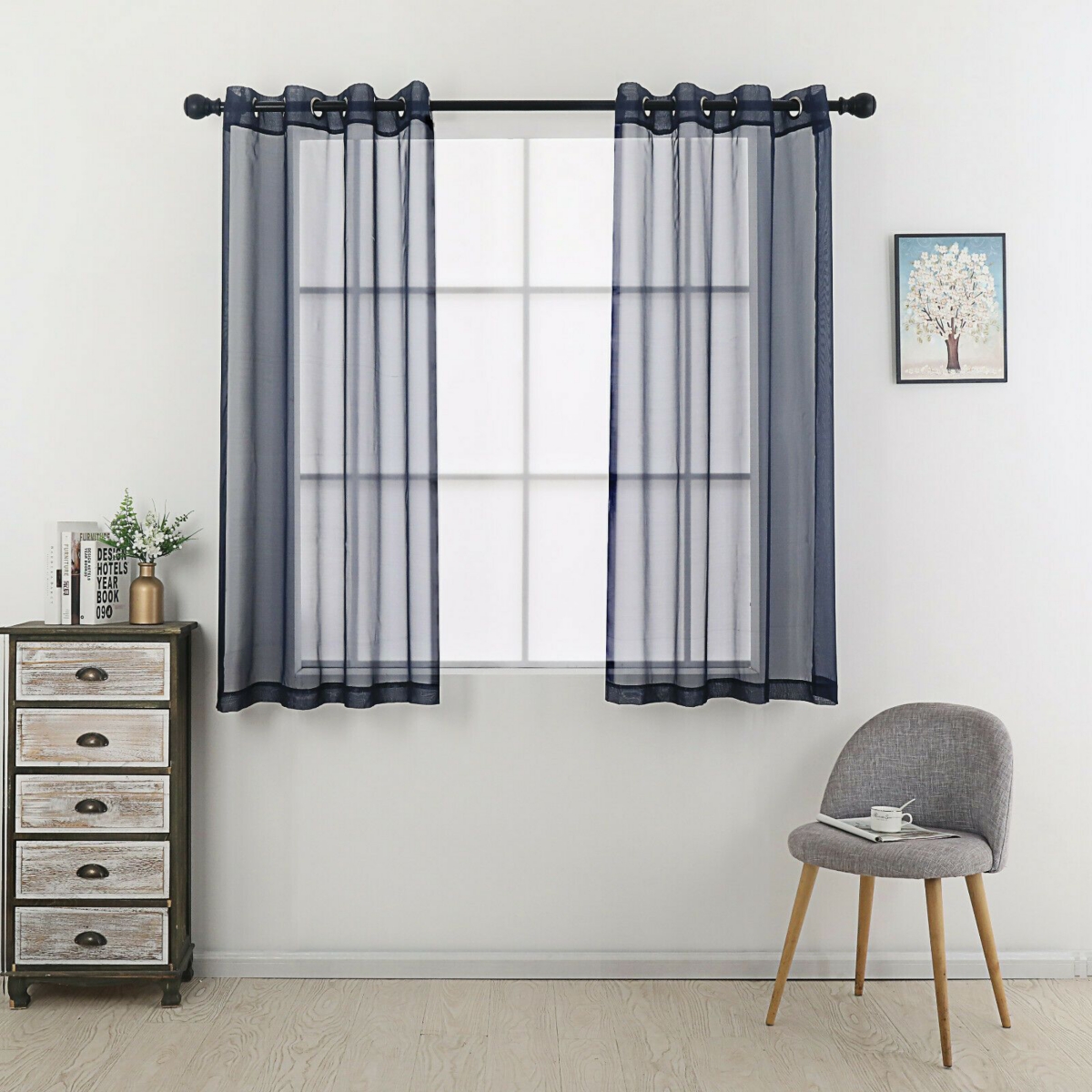 Kate Aurora 2 Piece Designer Sheer Voile Grommet Top Window Curtains