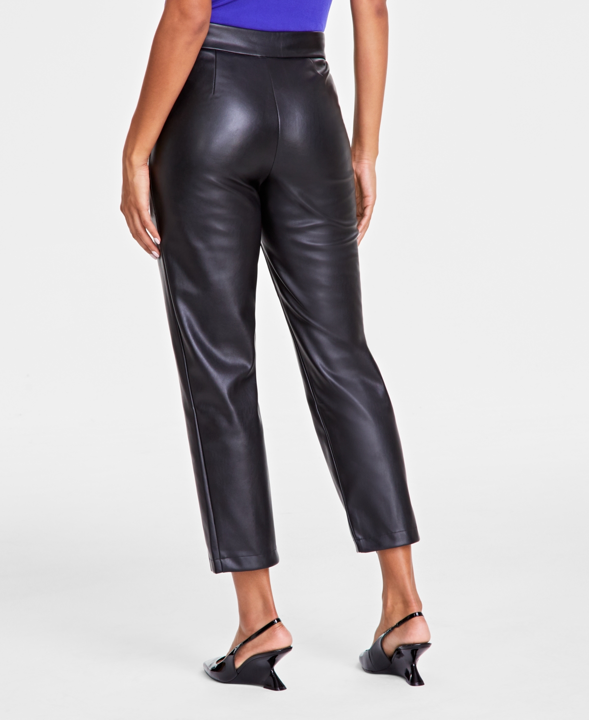 Inc International Concepts Women's Faux-leather Front-slit Straight Pants, Created For Macy's In Deep Black