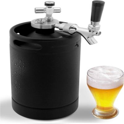 Homebrew Mini Keg Beer Dispenser - 128 oz. Black Matte Powder Coat Mini Keg with Detachable Regulator and Metal Tap CO2 Aluminum Regulator System