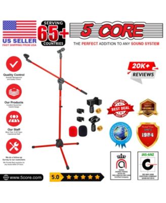 Mic Stand 4 Pcs Collapsible Height Adjustable 31 to 59” Dual Metal Microphone Tripod Stand w Boom Arm Stand Para Microfono for Singing, Karaoke, Stage and Outdoor Activities Red - MS DBL G RED 4pcs