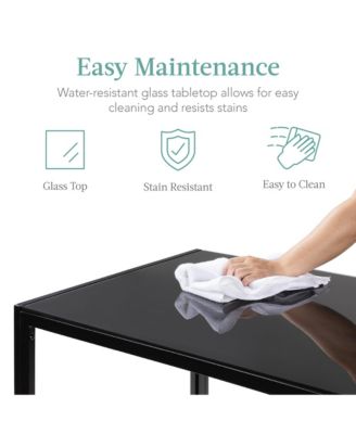 5-Piece Kitchen Dining Table Set w/ Glass Tabletop, 4 Faux Leather Chairs