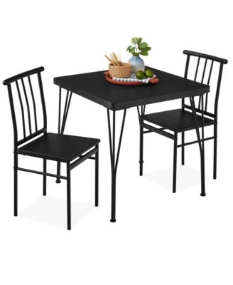 3-Piece Indoor Metal Wood Square Dining Table, Furniture Set w/ 2 Chairs